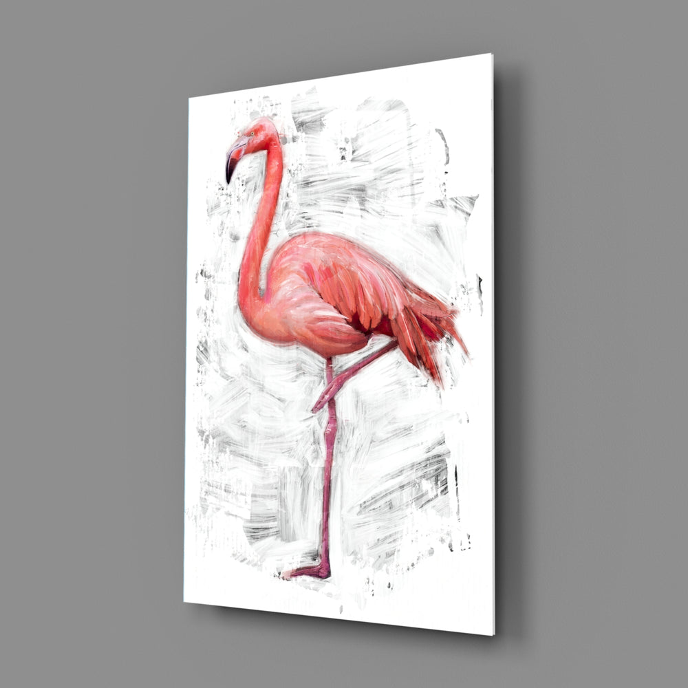 Coral-flamingo panel bringing tropical drama to a contemporary living space