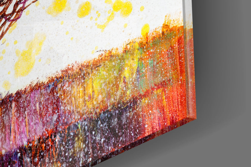 Colorful Tree artwork anchoring a wall with bright joyful palette