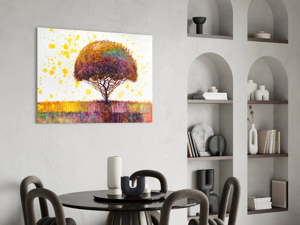 Colorful Tree panel adding optimistic mood to a creative office