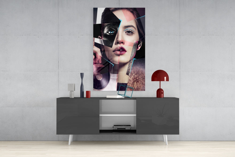 Abstract Woman Portrait panel catching gallery light to reveal its tactile sparkle