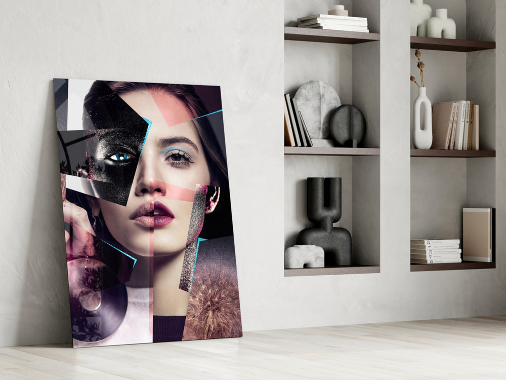 Abstract Woman Portrait glass print enhancing a dressing area with statement spirit