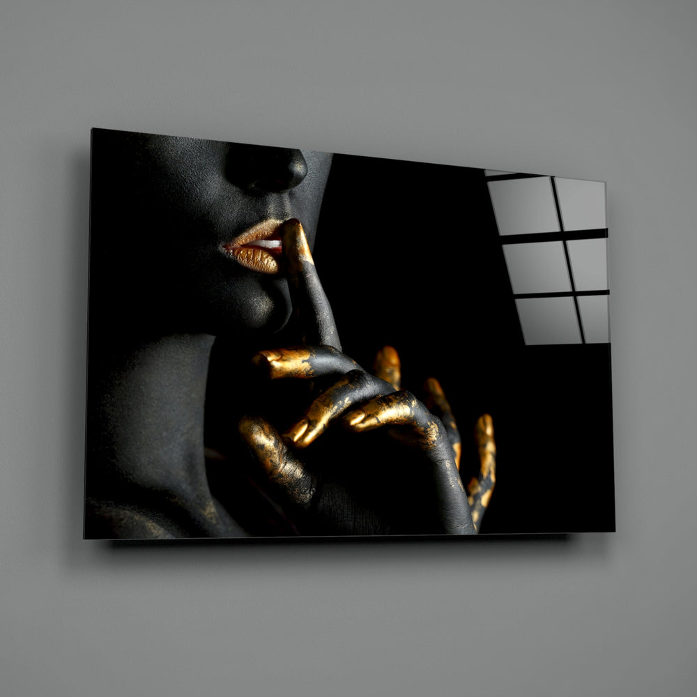 Gilded-portrait panel bringing luxe drama to a contemporary living space