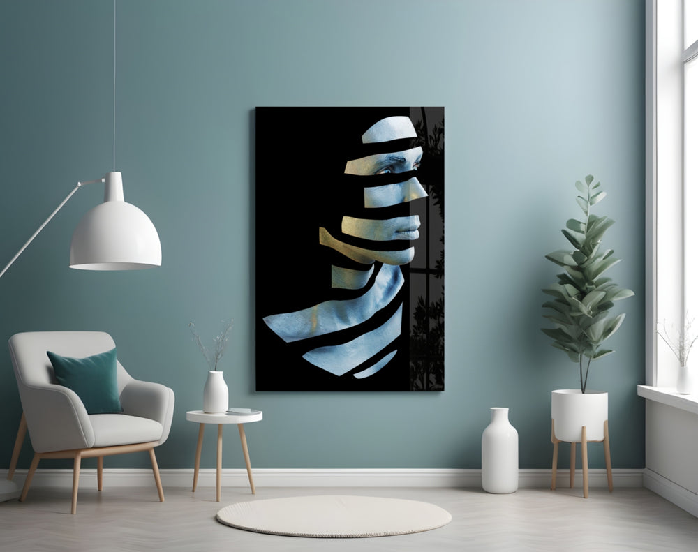 The Future glass wall art styled above a desk in a creative office