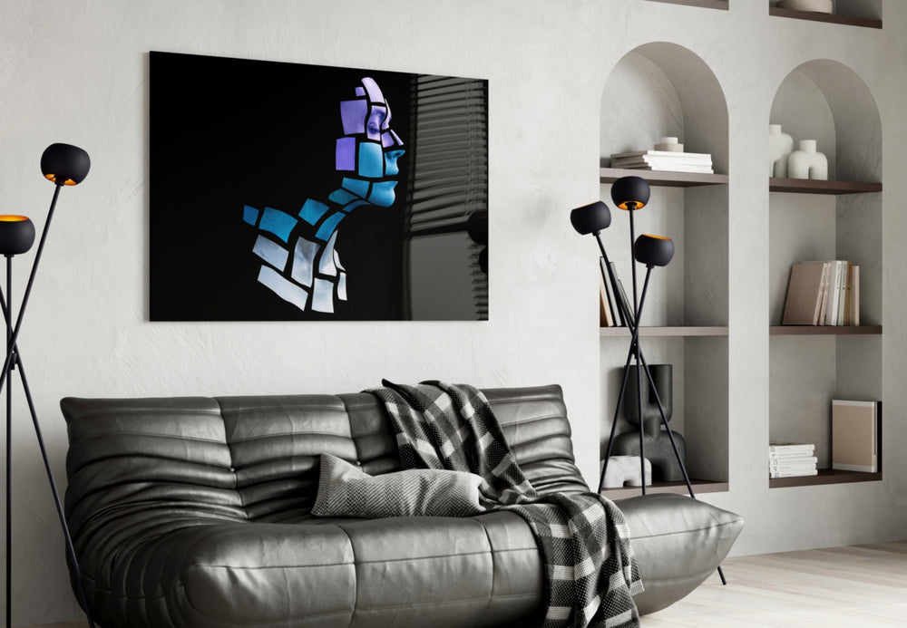 The Future glass wall art styled above a desk in a creative office
