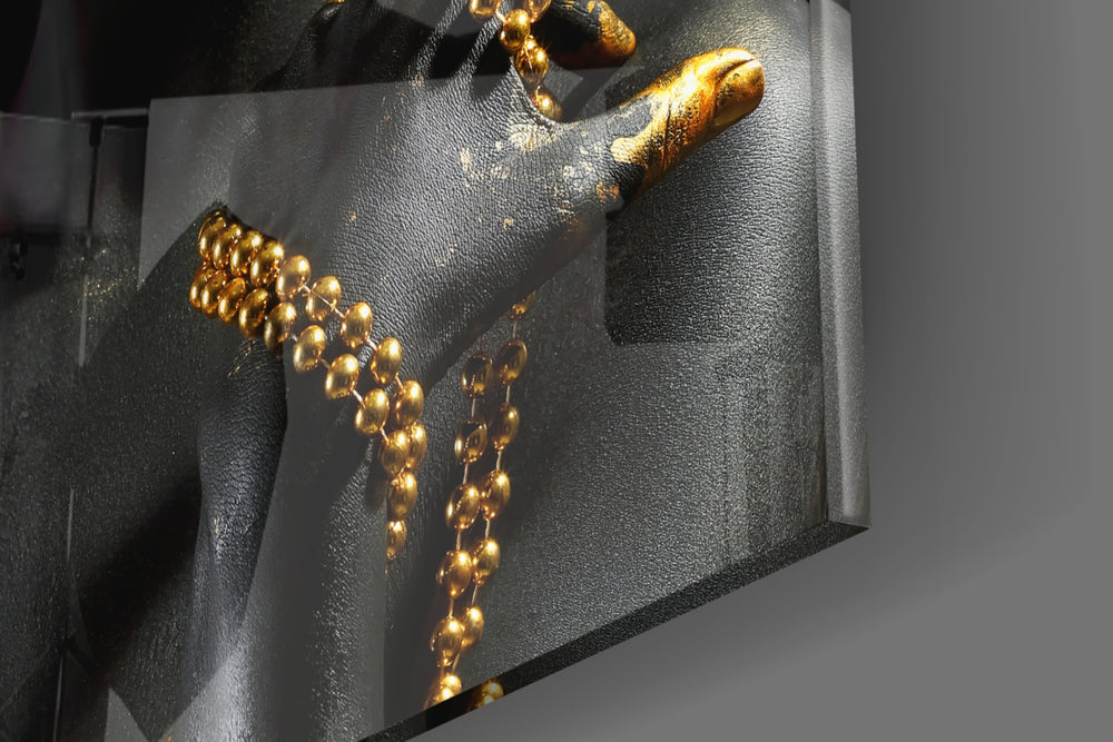 Gold Woman artwork anchoring a wall with bold luxe palette