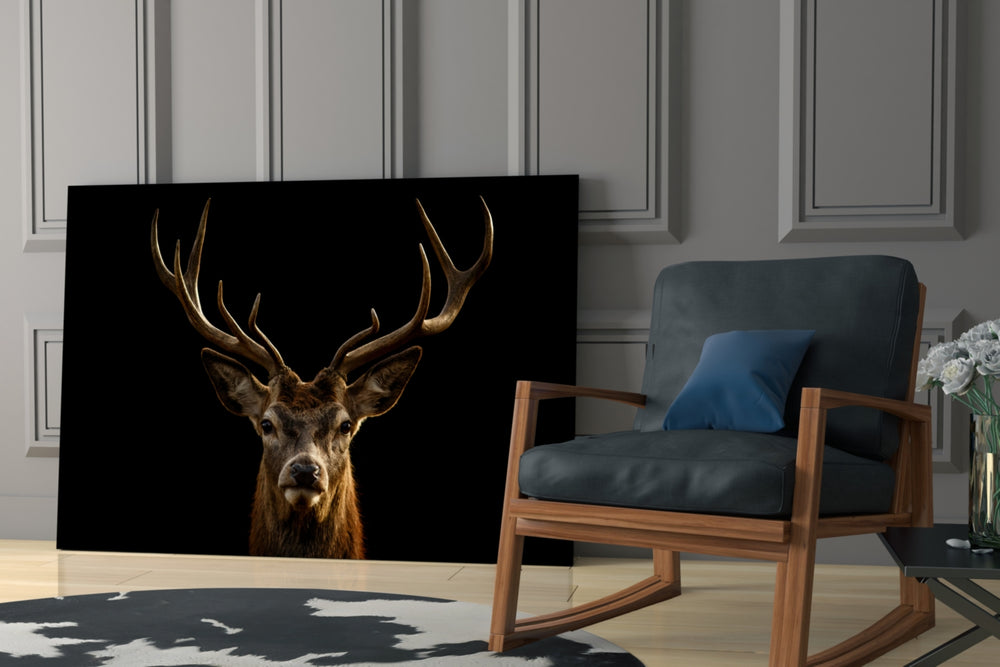 Deer glass print enhancing a man-cave with rustic spirit