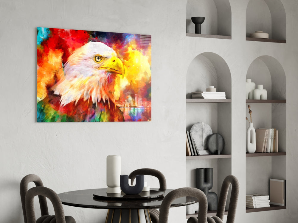 Colorful Eagle panel adding statement pulse to a man-cave