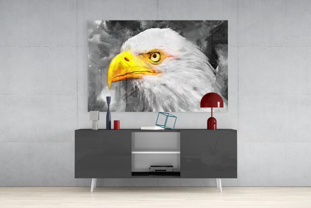 Eagle panel catching gallery light to reveal its tactile stroke