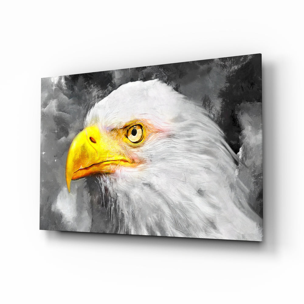 Eagle glass wall art displayed above a console in a designer interior