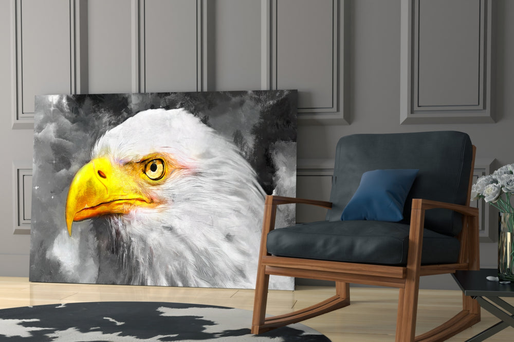 Eagle glass print enhancing a foyer with editorial drama