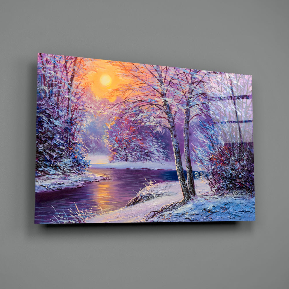 Winter-dawn panel bringing seasonal calm to a contemporary living space