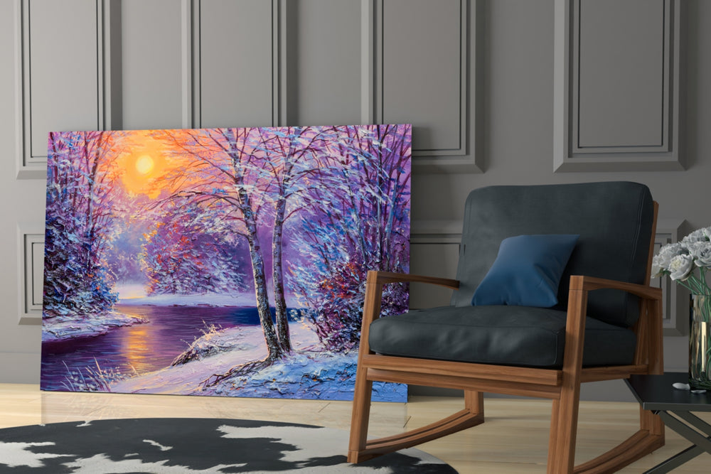 Winter's Day glass print enhancing a foyer with winter spirit
