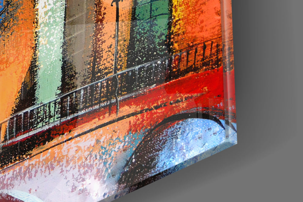 Colorful Houses artwork anchoring a wall with warm whimsical palette