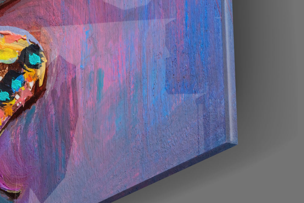 Butterfly artwork anchoring a wall with bold joyful palette