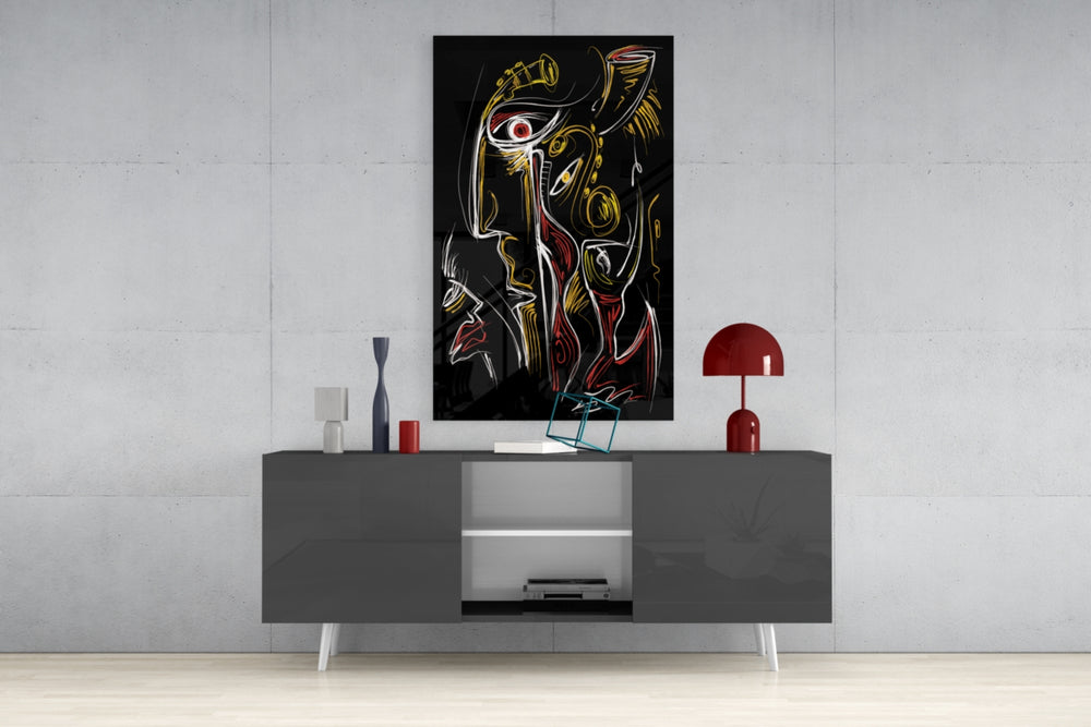 Abstract Faces panel catching gallery light to reveal its tactile scratch