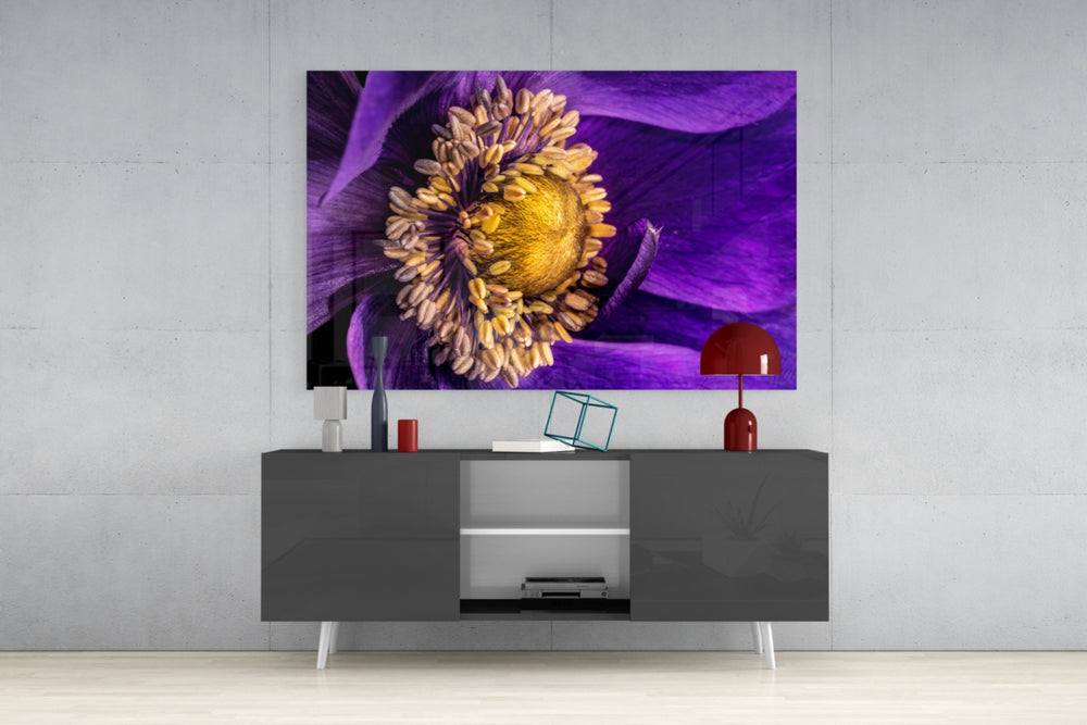 Yellow Flower panel catching gallery light to reveal its tactile filament
