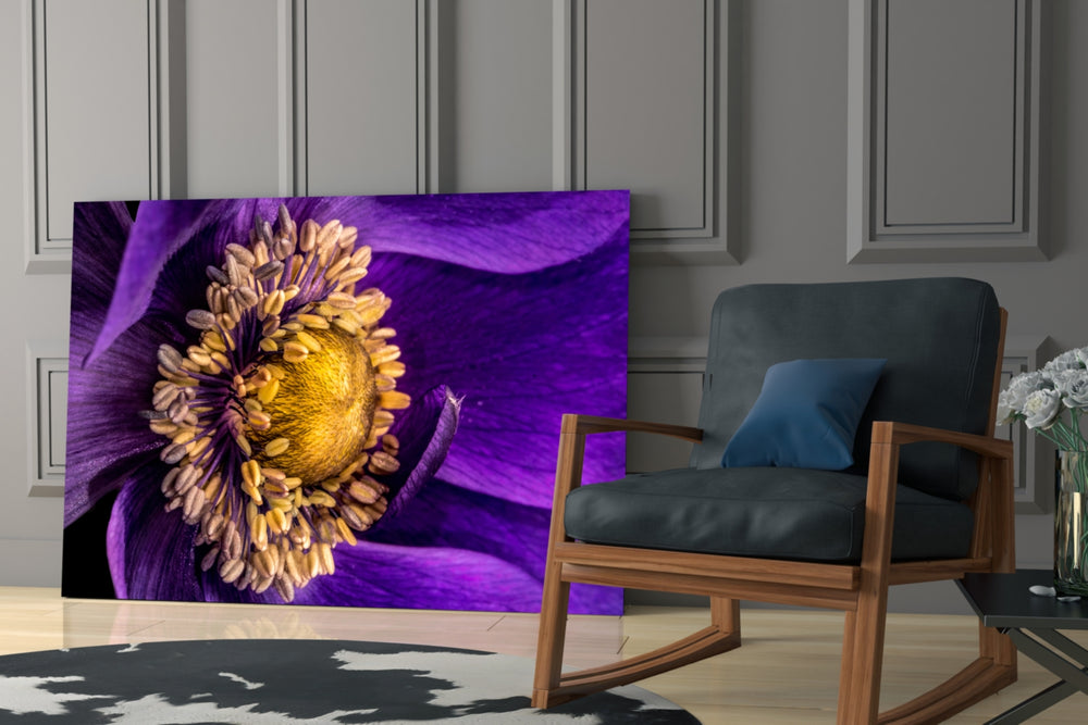 Yellow Flower glass print enhancing a foyer with editorial drama