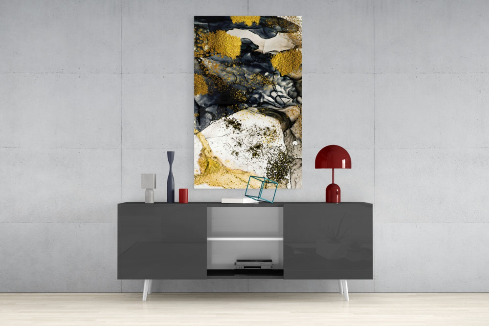 Dance of Yellow panel catching gallery light to reveal its tactile shimmer