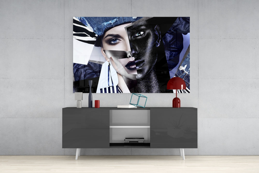 Abstract Woman Portrait panel catching gallery light to reveal its tactile texture