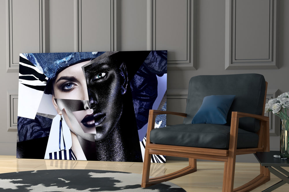 Abstract Woman Portrait glass print enhancing a dressing area with statement spirit