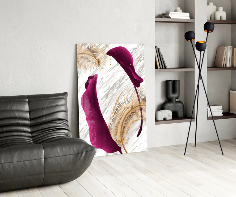 Burgundy Leaves panel adding editorial mood to a dressing area