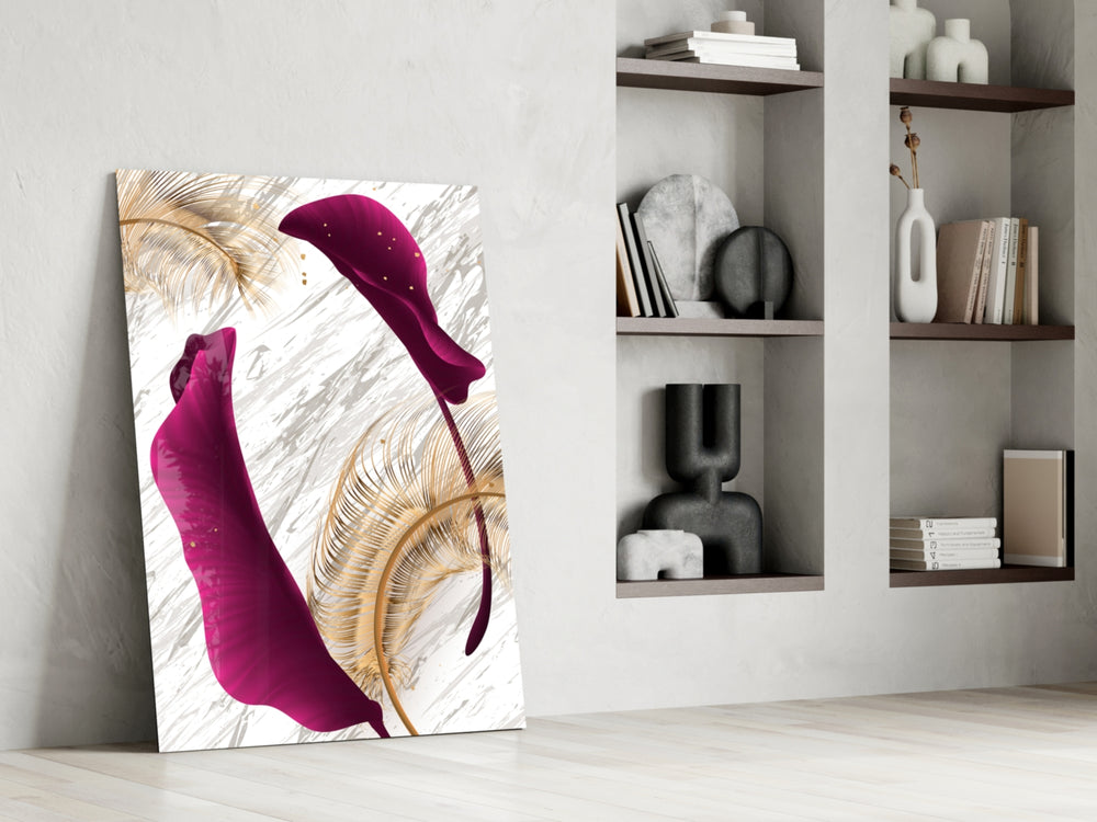 Burgundy Leaves glass print enhancing a foyer with botanical spirit