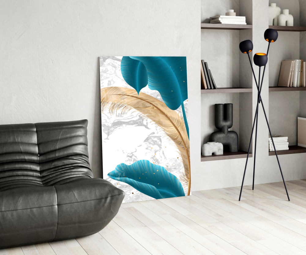 Turquoise Leaves panel adding editorial mood to a dressing area