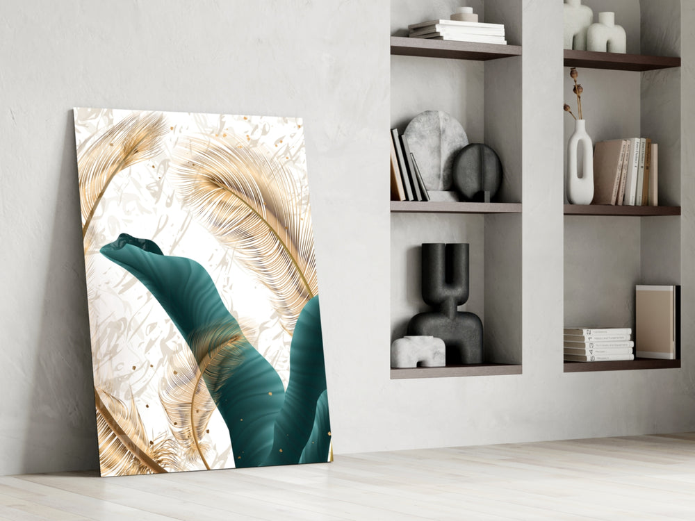Green Leaves glass print enhancing a foyer with botanical spirit