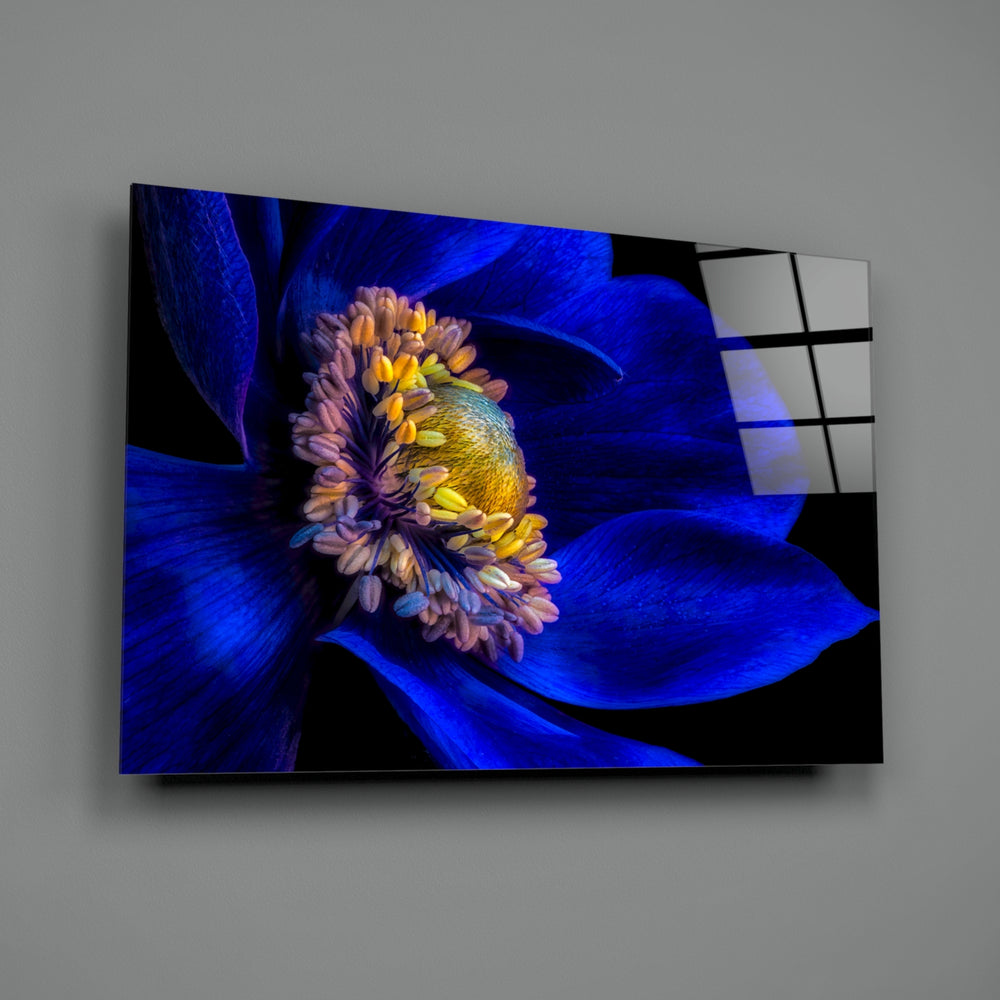Cobalt-anemone panel bringing botanical drama to a contemporary living space