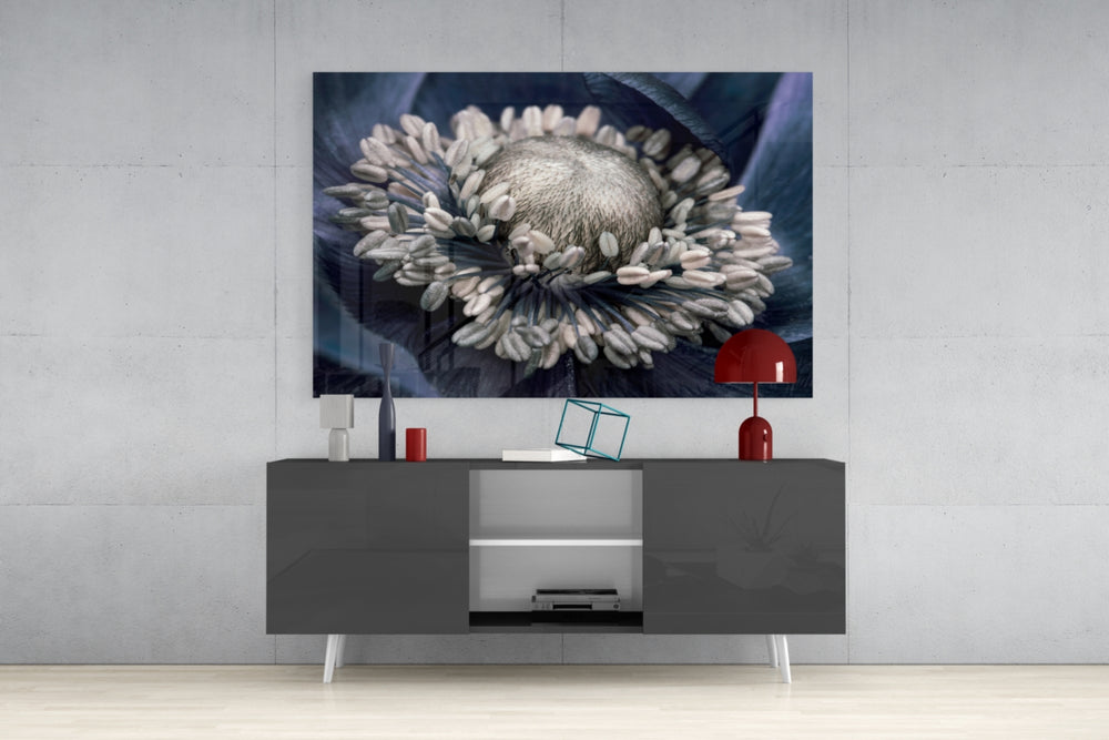 Gray Flower panel catching gallery light to reveal its tactile filament