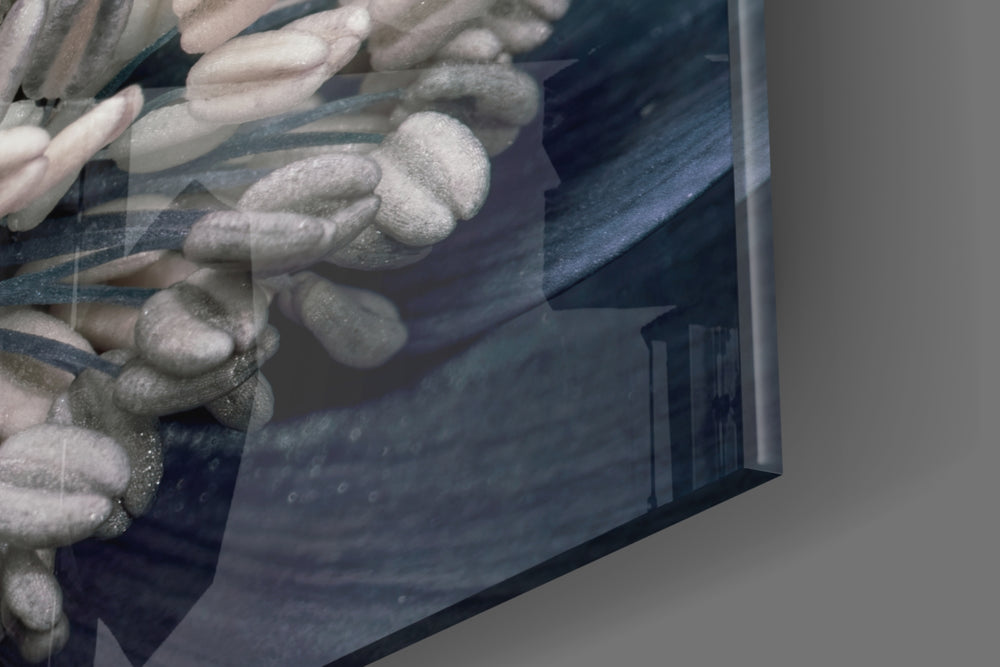 Gray Flower artwork anchoring a wall with calm neutral palette