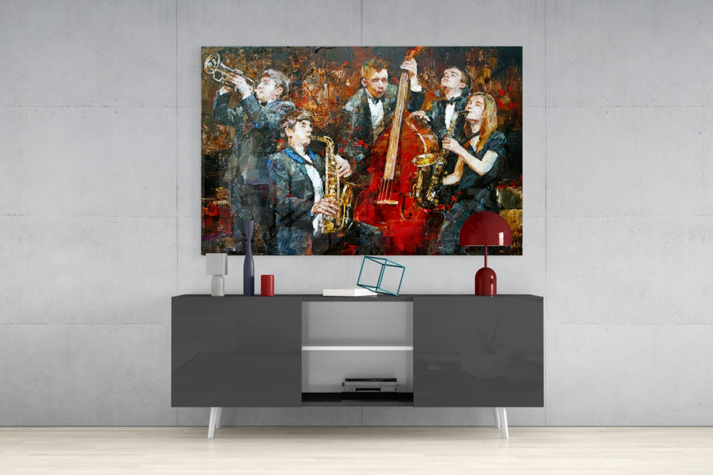 Music Group panel catching gallery light to reveal its tactile ridge