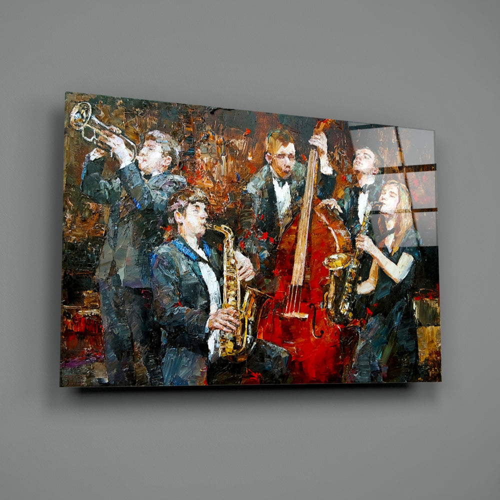 Jazz-quartet panel bringing melodic warmth to a contemporary living space