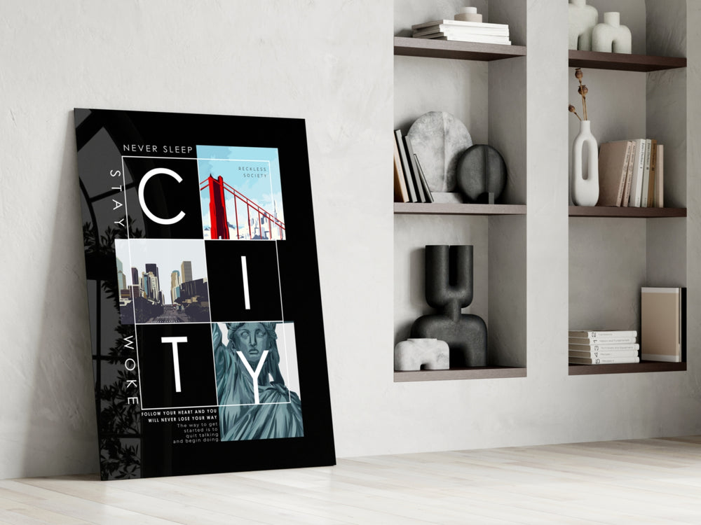 City glass print enhancing a hallway with travel spirit