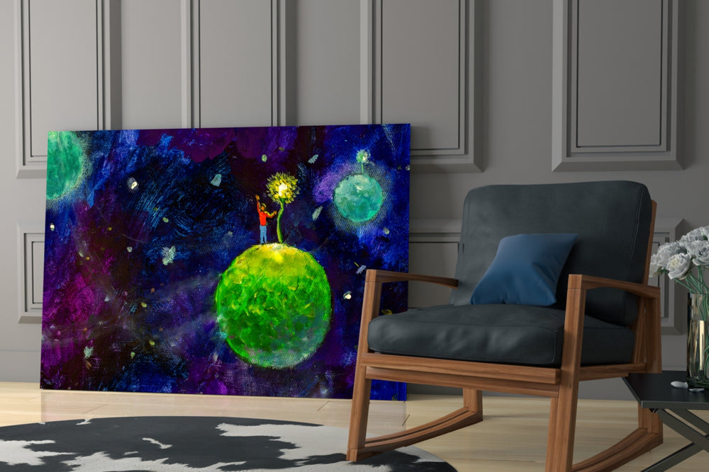 The Little Prince glass print enhancing a reading nook with bedtime spirit