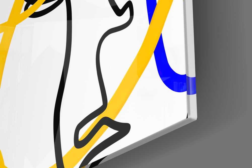 Abstract Faces artwork anchoring a wall with bright contemporary palette