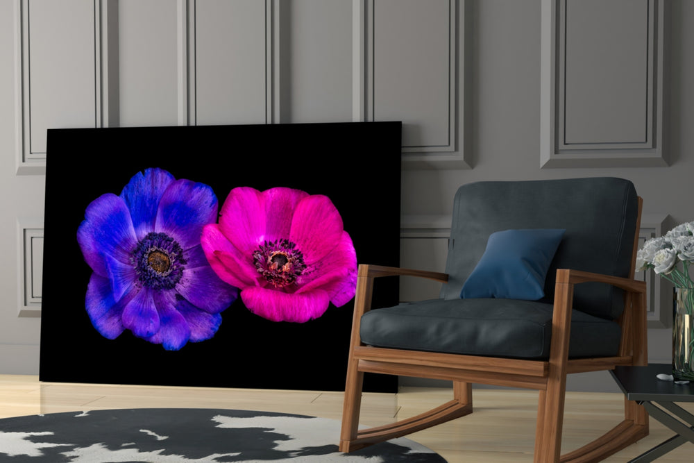 Crowned Mountain Tulip glass print enhancing a foyer with editorial drama