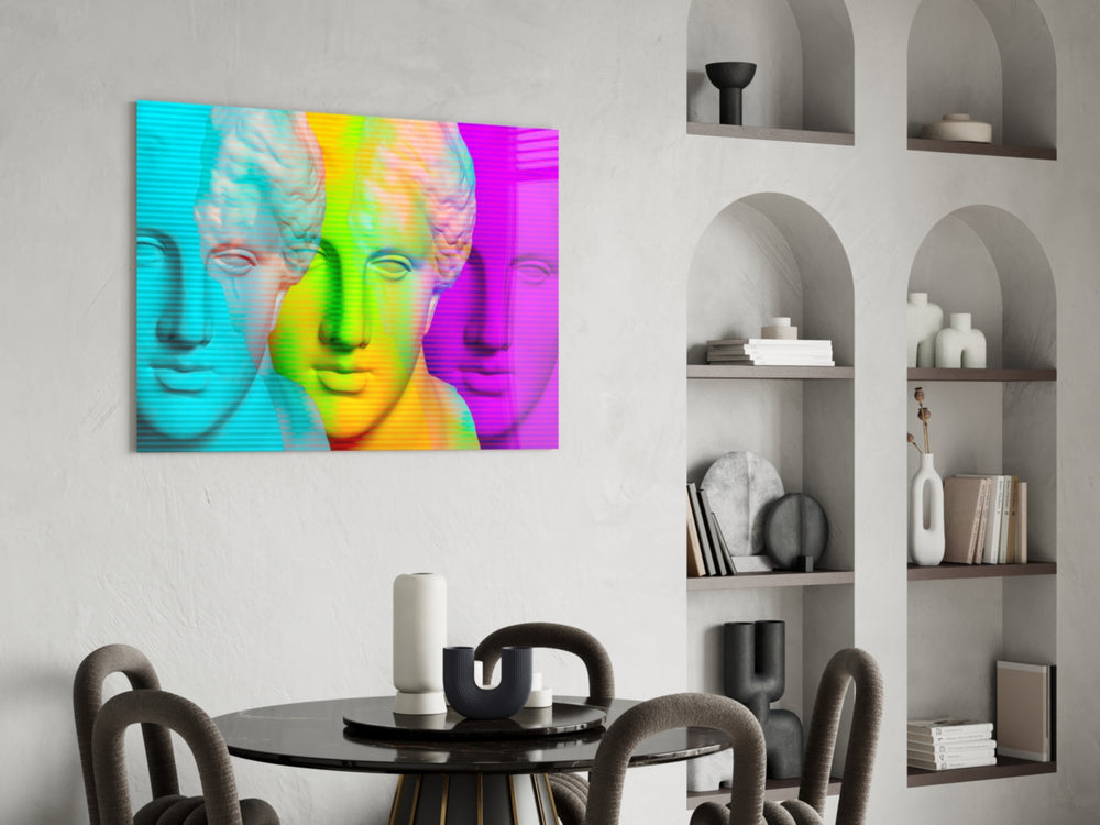 Colorful Statues panel adding statement mood to a creative office