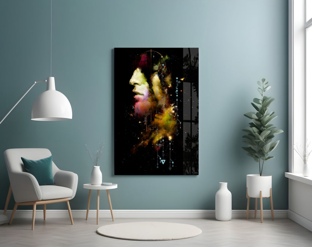 Thought glass wall art styled above a desk in an introspective study