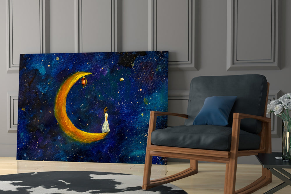 Moon House glass print enhancing a reading nook with story spirit