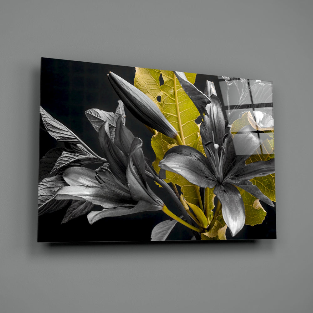 Silvered-lily panel bringing botanical drama to a contemporary living space