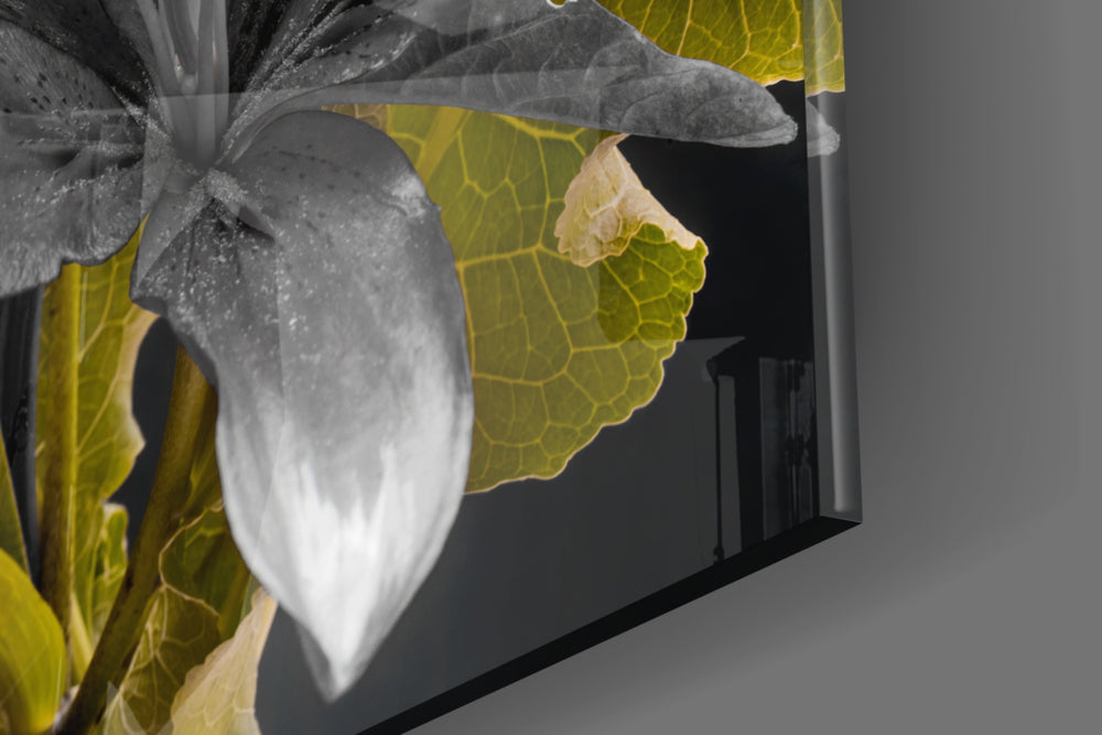 Flowers artwork anchoring a wall with moody botanical palette