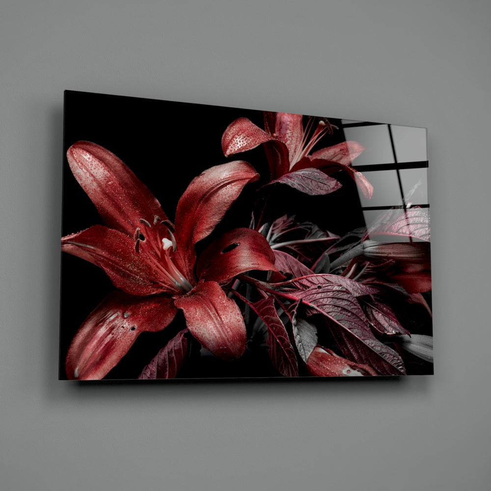 Crimson-lily panel bringing romantic drama to a contemporary living space