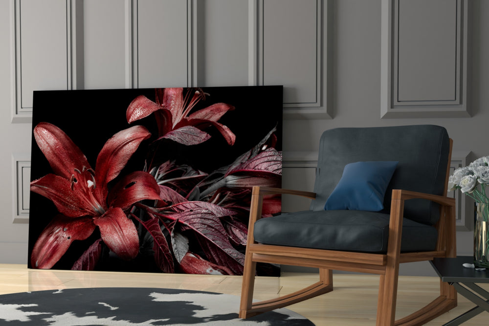 Flowers glass print enhancing a foyer with editorial drama