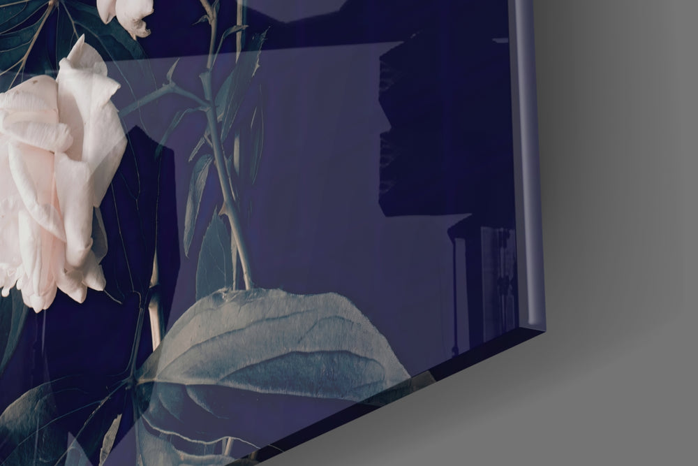 White Rose artwork anchoring a wall with moody classic palette