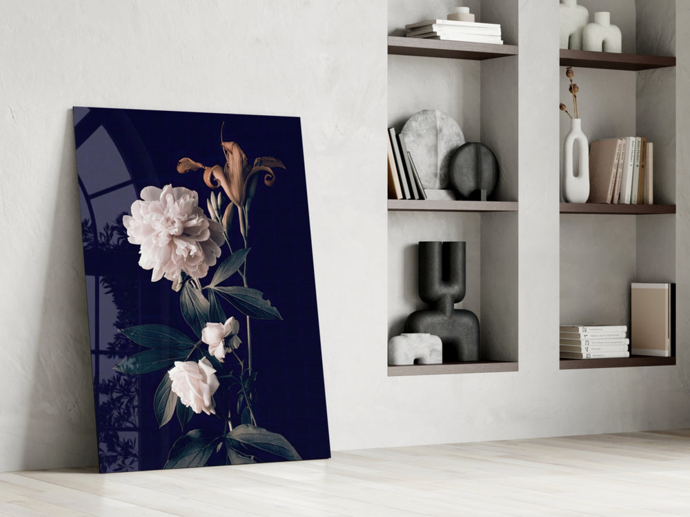 White Rose glass print enhancing a foyer with statement drama