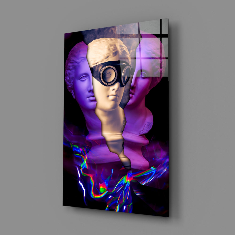 Neon-bust panel bringing vaporwave drama to a contemporary living space