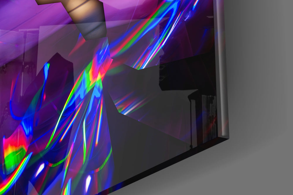 Modern Sculpture artwork anchoring a wall with bold retro-futurist palette