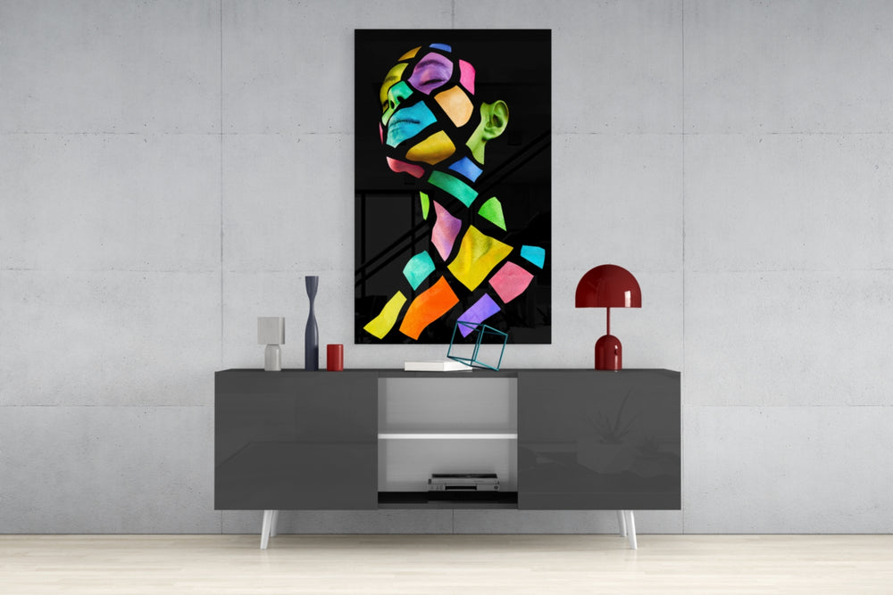 Colorful Spirit panel catching gallery light to reveal its tactile facet