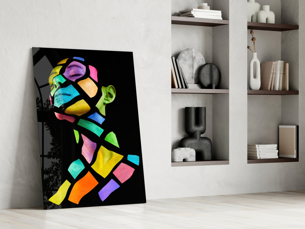 Colorful Spirit glass print enhancing a foyer with editorial drama